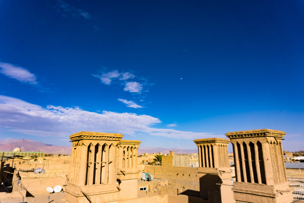 Wind catchers structures on top of few old building around the old city of Yazd