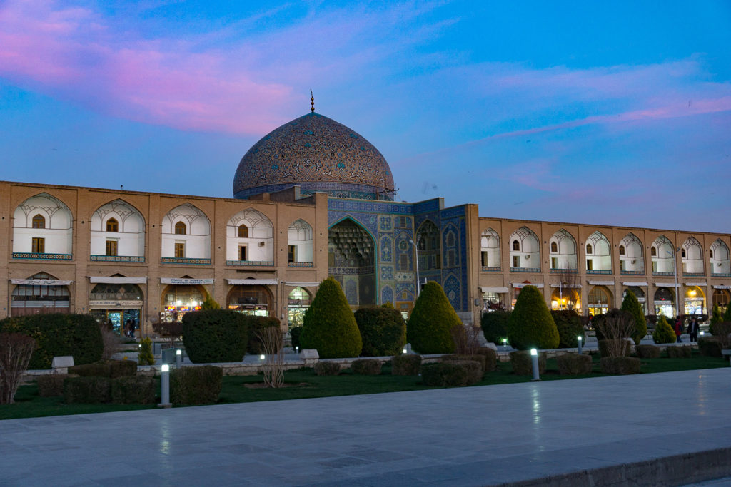 Beautiful masjid and landscape taken at dusk in isfahan