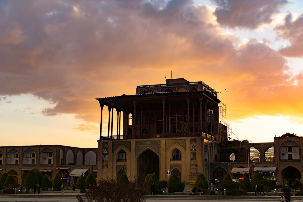 a persian palace shot at dusk with beautiful golden colour sky