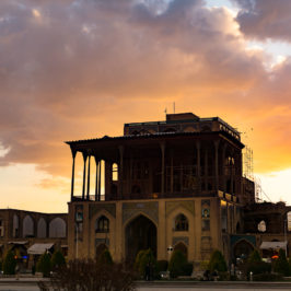 a persian palace shot at dusk with beautiful golden colour sky