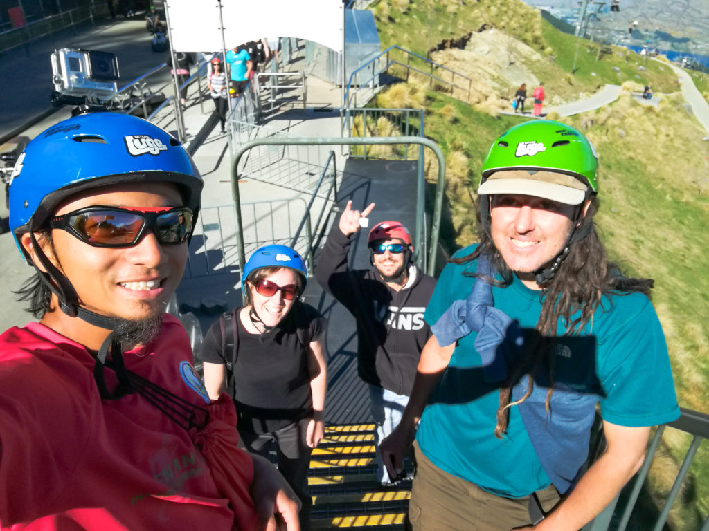 Friends enjoying time together on queenstown luge